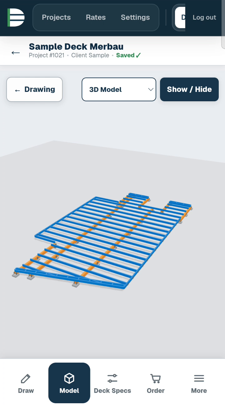 Deck Ledger mobile framing model screen